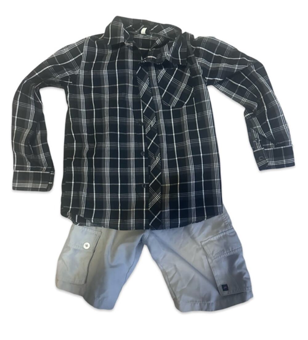 Hawk Boys Outfit Size 7 Plaid Button Front Shirt Gray Cargo Shorts